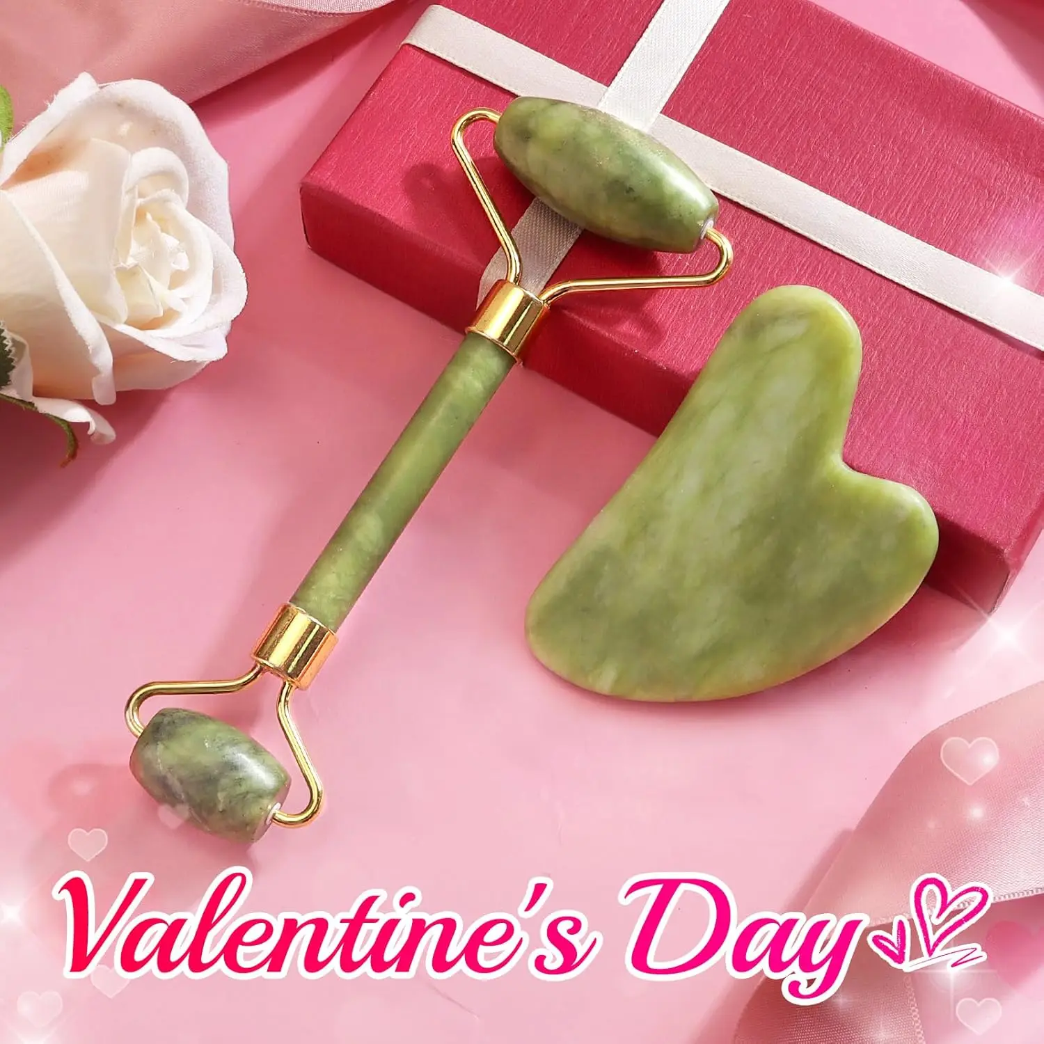 

Jade Roller and Gua Sha for Face-2 in 1 Kit with Facial Massager Tool,100% Real Natural Jade Stone Anti Aging,Face Beauty Set