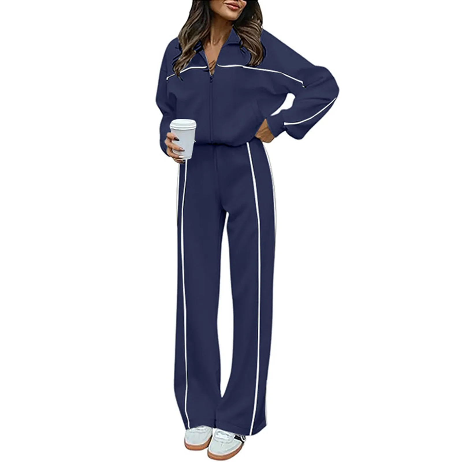 Casual Sweatsuits For Women 2 Piece Outfits Long Sleeve Zip Up Jacket Oversized Sweatshirt Jogger Sweatpants Female Tracksuit