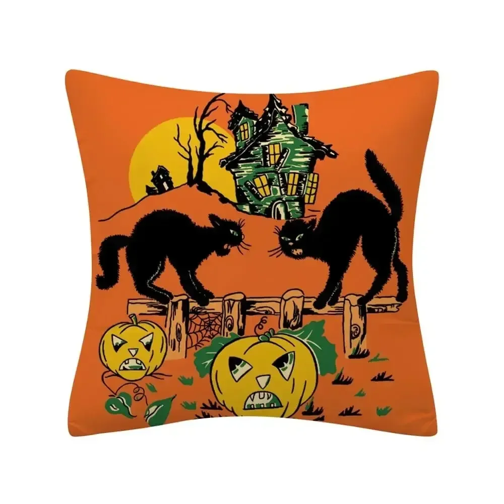 1szt Halloween Dekoracyjna poszewka na poduszkę Pokój dzienny Sofa Ozdoby Czarodziej Dynia Kot Przytul Poszewka na poduszkę Dekoracja pokoju domowego