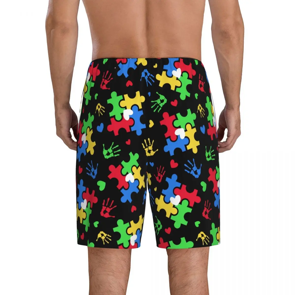 Custom Colorful Puzzle Autism Awareness Pajama Bottoms Men's Lounge Sleep Shorts Drawstring Sleepwear Pjs with Pockets