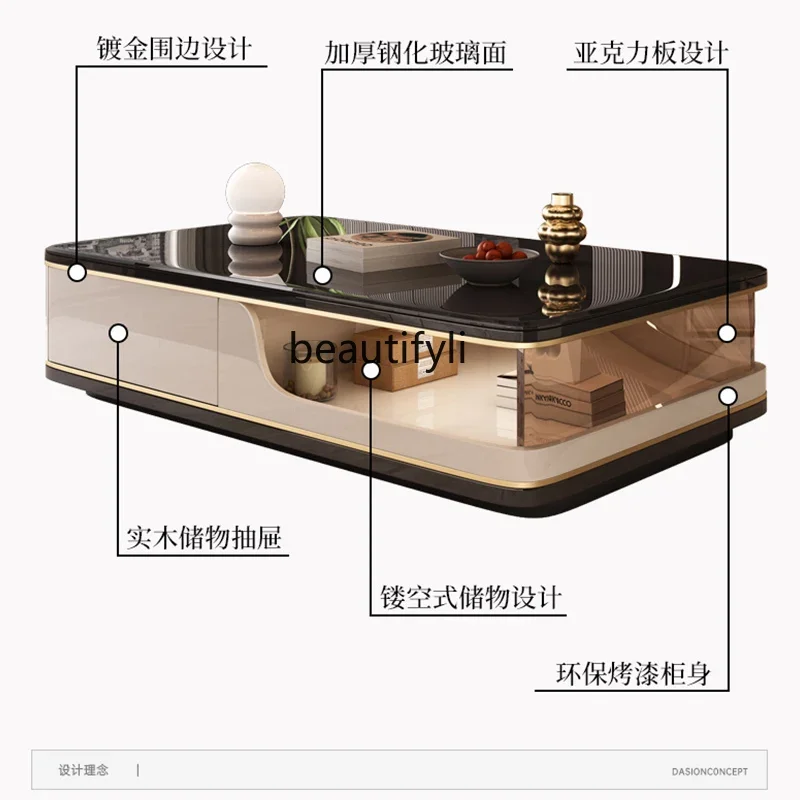 

Modern simple black glass coffee table creative hollow rectangular tea table small apartment02A