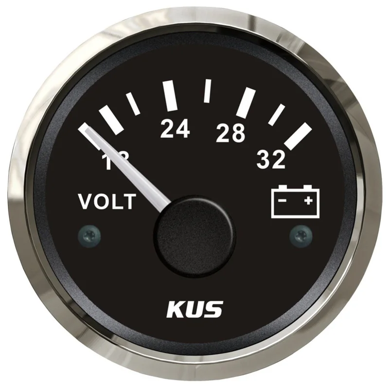 KUS 52mm Pointer Voltmeters 18-32v Display Sus316L Bezel Volt Meters Black Voltage Gauges for Auto Boat Motorcycle Yacht Truck