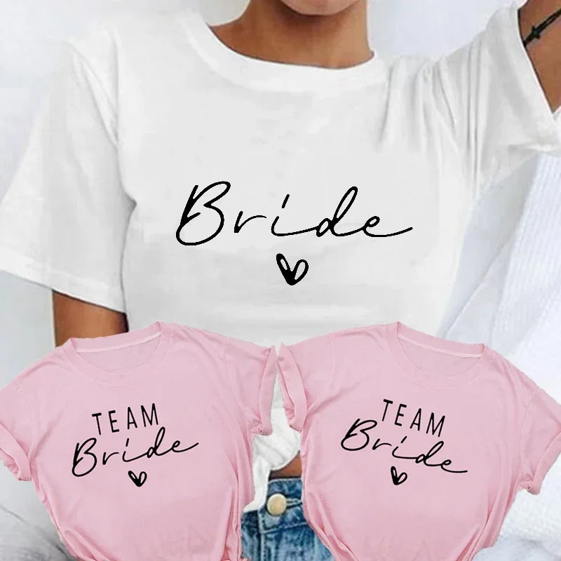 Women Cotton T Shirt Team Bride Bachelorette Party Shower Hen Party Bridesmaid Print T-Shirt 2024 Girls Wedding Female Tops