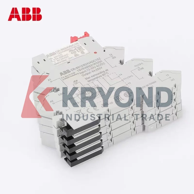 ABB CR S Series CR S024VADC1CRS مرحل واجهة نحيف 24 فولت تيار متردد تيار مستمر 1CO 6A توصيل من النوع لألواح التحكم وأنظمة التشغيل الآلي PLC