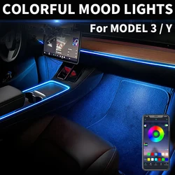 For Tesla Model 3 Y Ambient Lights LED Strips Neon Lighting Car Center Console Dashboard Foot APP Control Interior Accessories