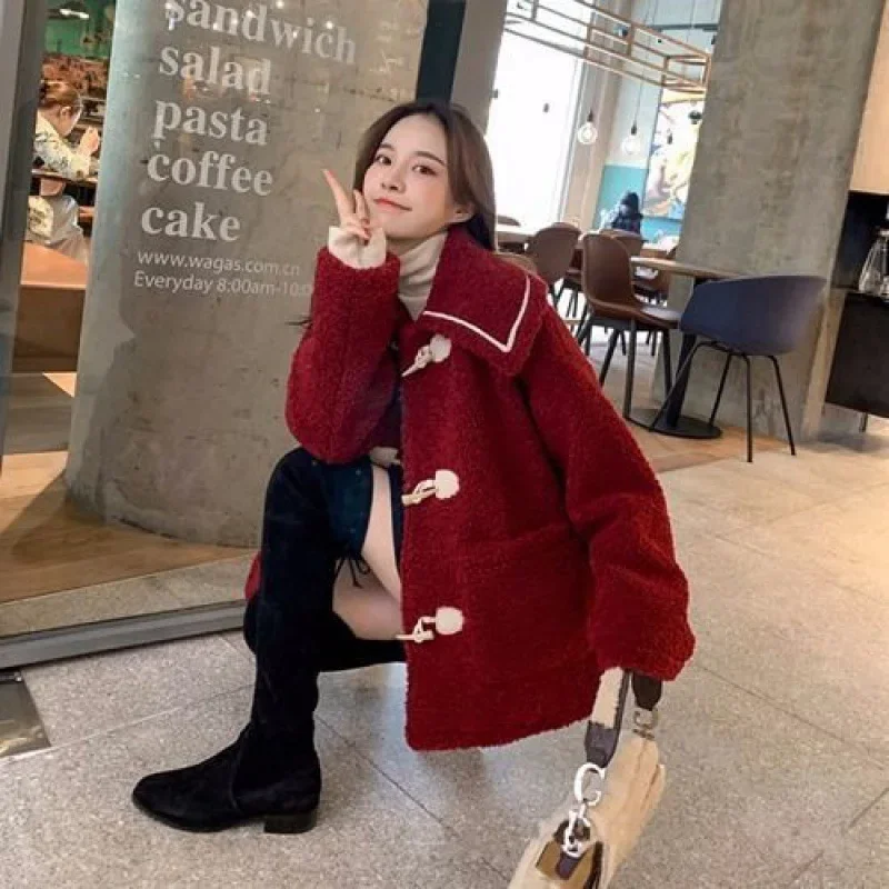 Woolen Women  Jacket Women Winter Coat Vintage Button Thick Chill Loose Fluffy 2024fashion