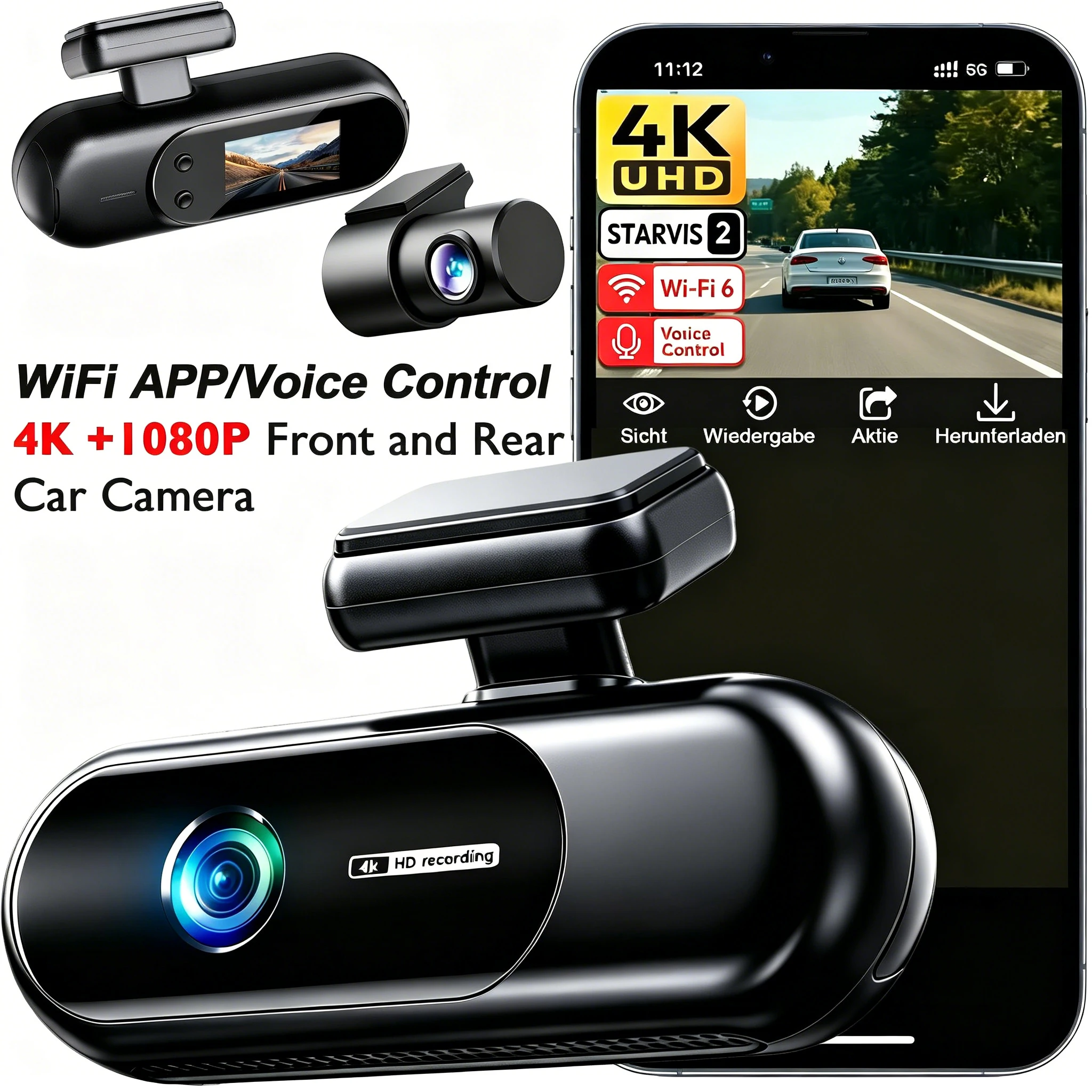 

Видеорегистратор с двумя объективами 4K WiFi, передняя и задняя камеры, ночное видение, 24-часовой режим парковки, мини-черный ящик, автомобильная камера-регистратор