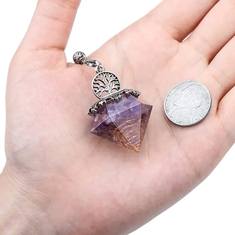 Amethysts Crystal Pendulum Reiki Natural Stone Pendant Tree of Life Pendulum for Dowsing Divination Healing  Pendulo X029