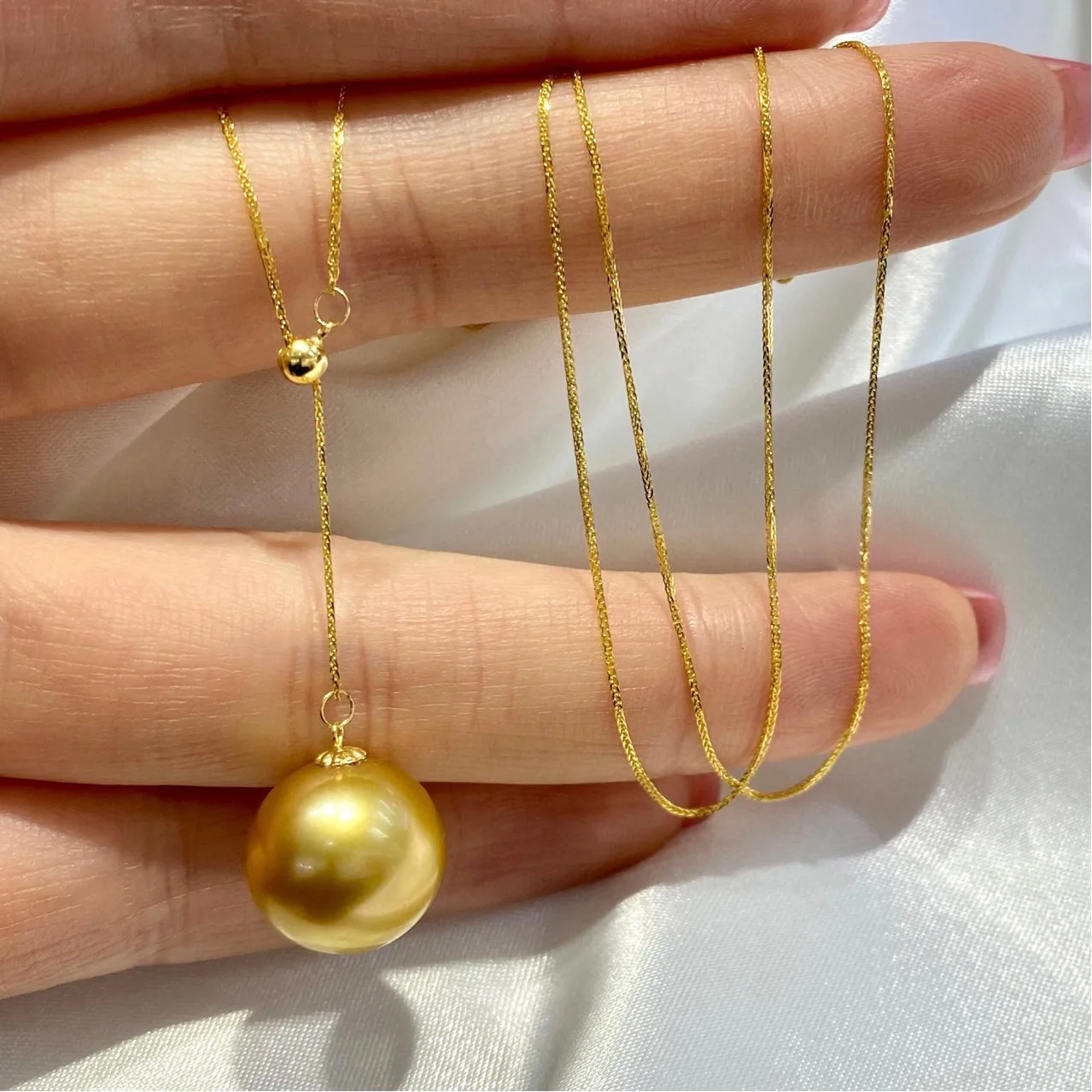 AAAA+++ 9-10mm 10-11mm 11-12MM SOUTH SEA  GOLDEN STUD round PEARL PENDANT exquisite and elegant design 18in Y-chain