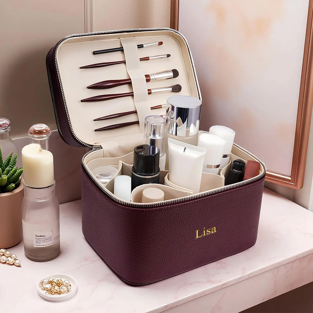 Customized Name Double-Layer Portable Professional Makeup Bag, Skin Care Toolkit, Beauty Storage Box, Multi-Partition Makeup Bag
