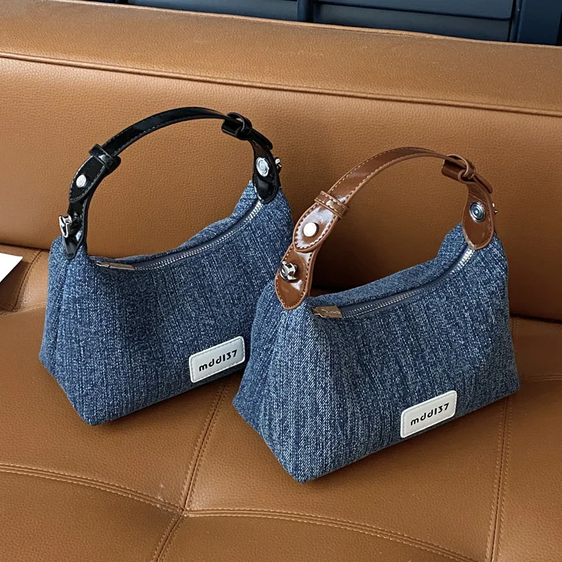 Denim Organizer Shoulder Bag Women Small Crossbody Handbag Casual Fashion Tote with Adjustable Strap Cute Everyday Purse