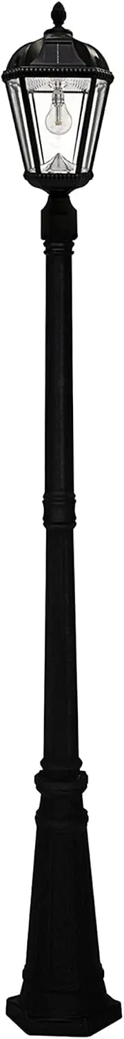 solar outdoor lamp post light black cast aluminum beveled glass panels 10 year warm white led omni direction reflector 87 inch h