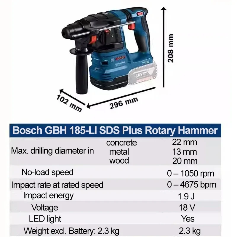 BOSCH GBH 185-LI Major Brushless Cordless Rotating Hammer Impact Drill With GDE 12 Vacuum Cleaner Accessories Series