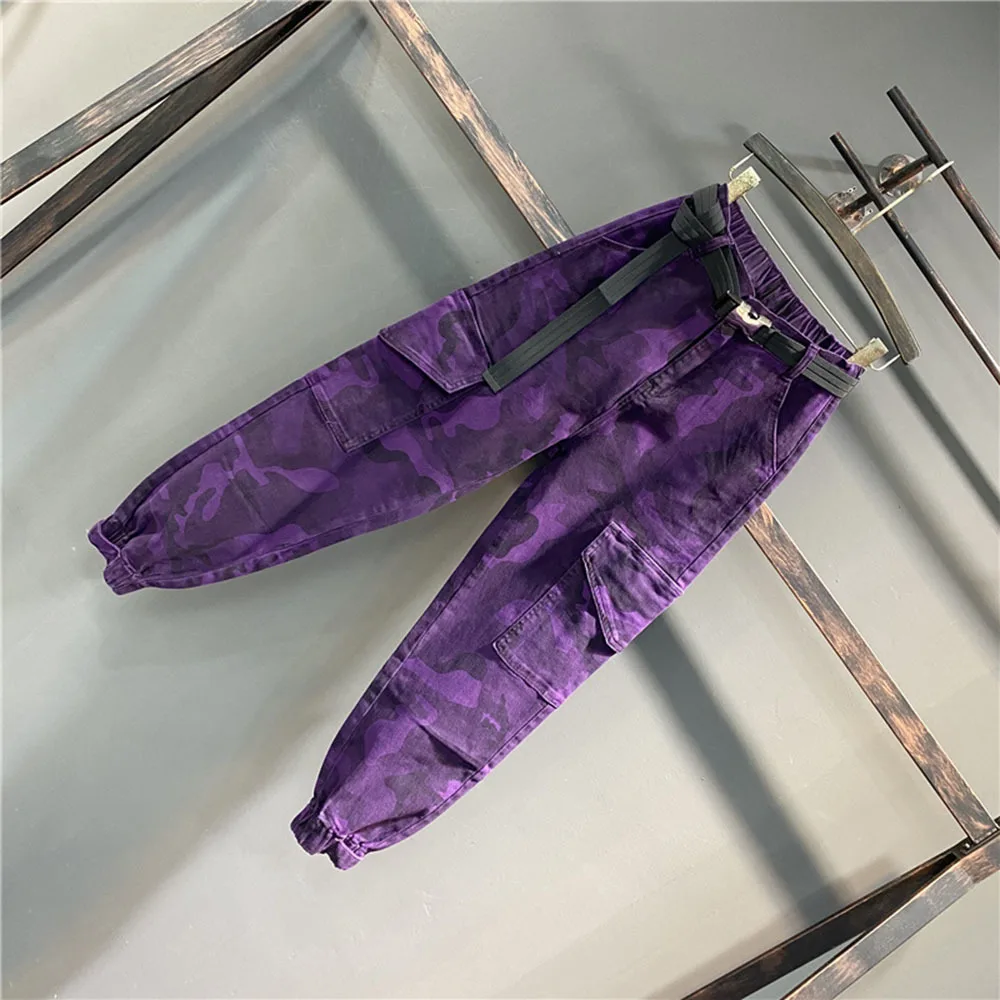 Purple camouflage jeans Women Cargo Pants Spring Loose Hip Hop Joggers Trousers Pockets Overalls Sweatpants Female Streetwear