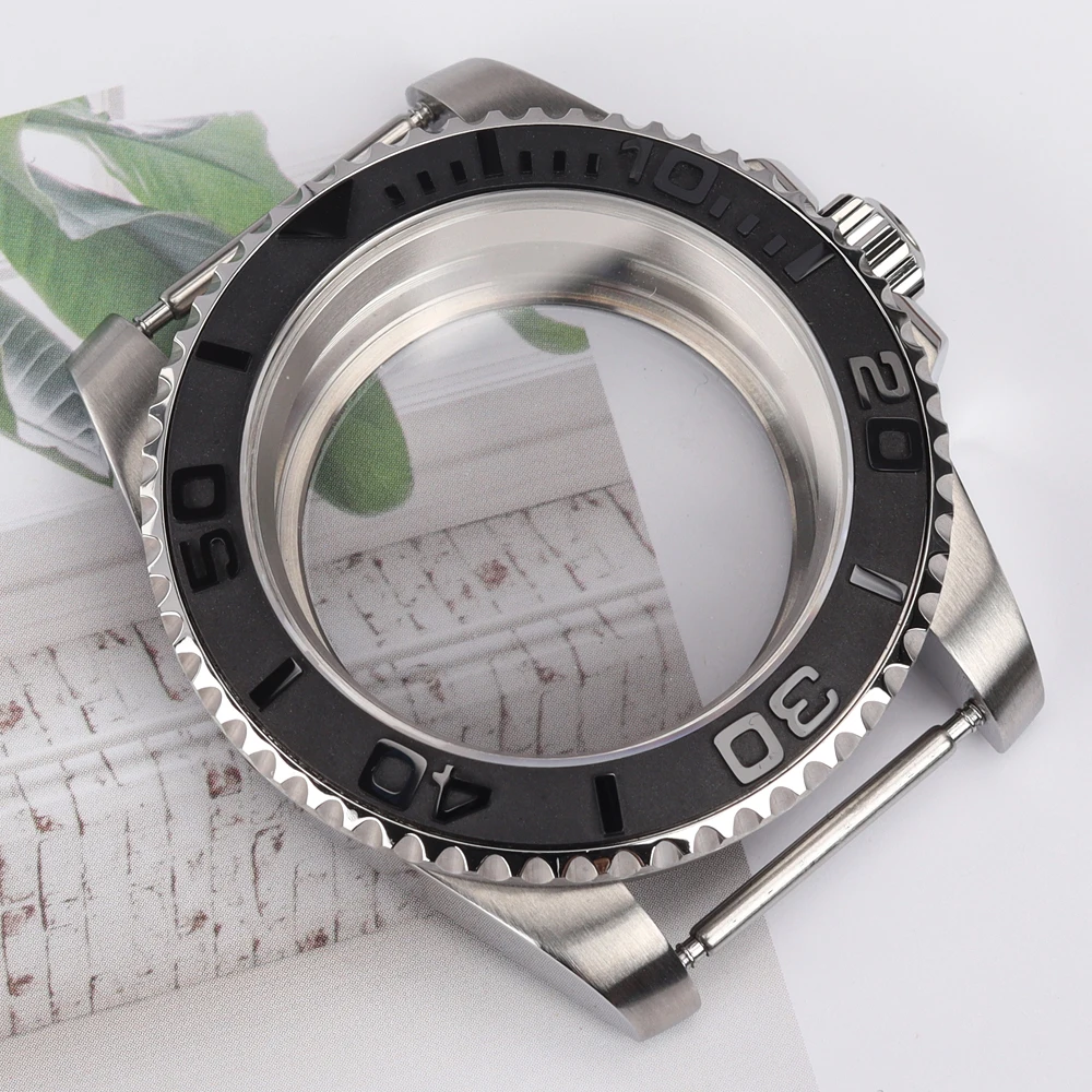 40mm Silver NH35 Watch Cases Ceramic Bezel Sapphire Glass For NH34 NH35/36 Miyota8215 Eta2824 Movt 28.5mm Dial Yacht-master Case