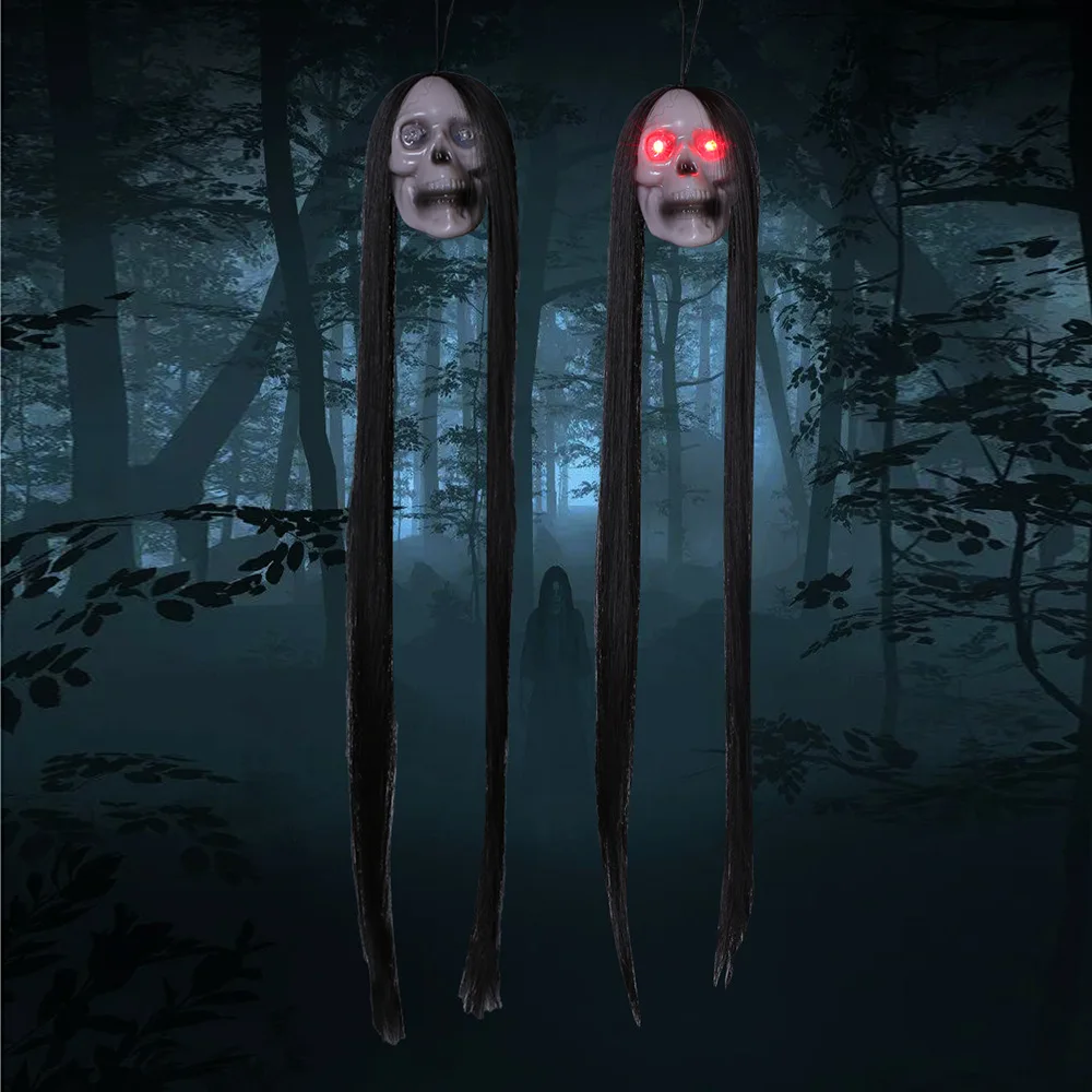 Long Hair Glowing Female Skeleton Ghost Halloween Hanging Ghost Skeleton Horror Skull Haunted House Secret Room Set Decoration image 5