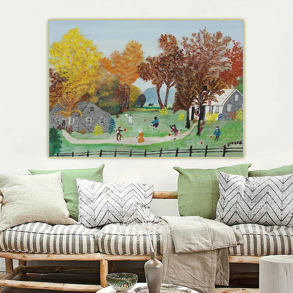 Citon Grandma Moses Anna Mary Robertson《I'll Catch》Canvas Art Oil Painting Artwork Decorative Picture Wall Decor Home Decoration