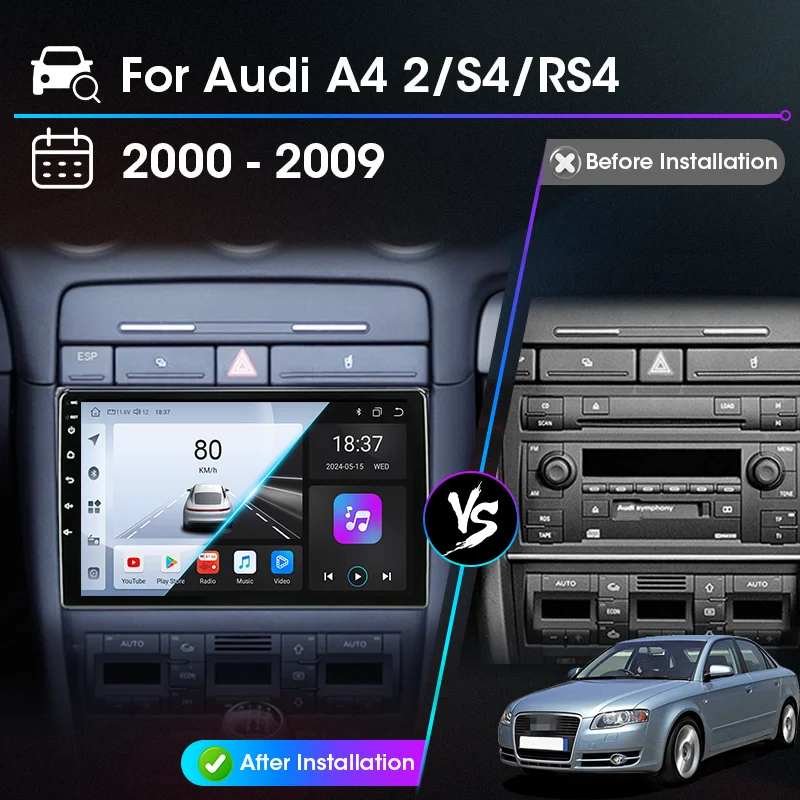 Android Auto Carplay Car Radio For Audi A4 II 2 B6 III 3 B7 2000-2009 S4 2002-2008 RS4 2005-2009 Multimedia Intelligent Systems