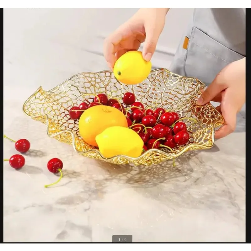 Electroplating Alloy Coral Plate Metal Hollow Fruit Desktop Storage Tray Snack Bowl Decorative Plates Dishes