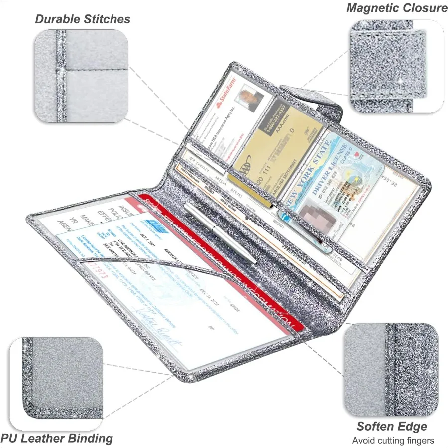 RSAquar – porte-assurance d'enregistrement de voiture, boîte à gants en cuir, organisateur, accessoires sympas pour cartes d'identité de conduire, carte d'entrée Docume
