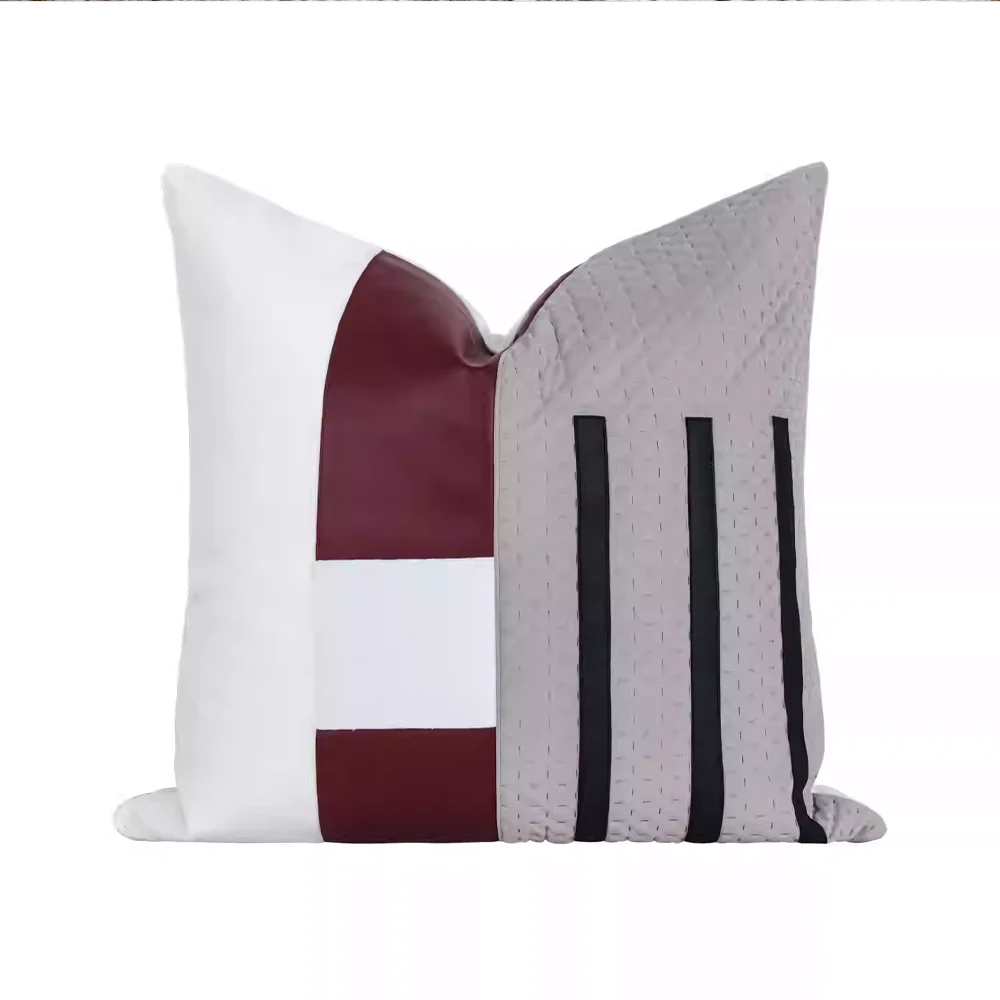 RUIYI Modern Nordic Style Patchwork PU Leather Pillowcase Embossed Tech Fabric Decorative Cushion Cover For Home De