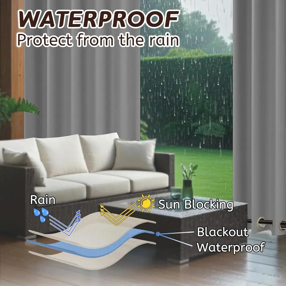 방수 암막 파티오 커튼, 54x96 그레이, 2패널, 지퍼 및 그로멧, 야외 공간용 햇빛 차단