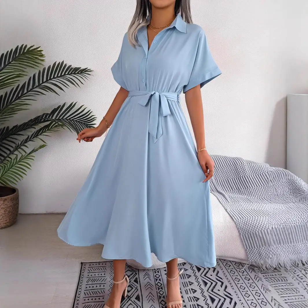 Décontracté couleur ample ceinturée irt Dr jupe longue transfrontalière femmes taille haute pour Ci Walk basique Sle ort Sve