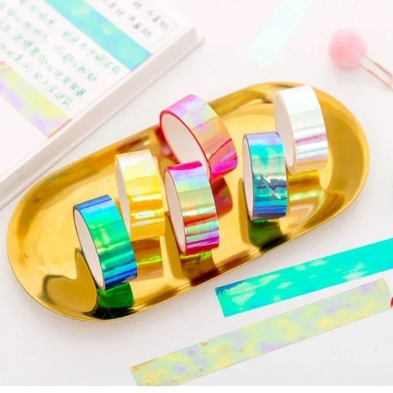 Scrapbook Rainbow Holographic Colored Masking Tape Waterproof for Arts DIY Office Supplies Translucent Labelling Decorative