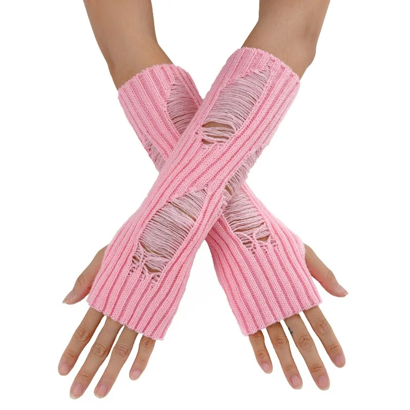 

Botvotee Arm Warmers Y2k Accessories Sleeves for Women Fingerless Gloves Hole Hollowing Out Knitted Winter Cute Soft Pink Gloves