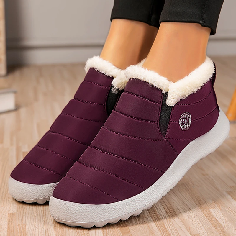Women's Boots Snow New Women Shoes Slip On Shoes Women Solid Unisex Waterproof Ankle Boots Flat Winter Boots Women Botas Mujer - Image 3
