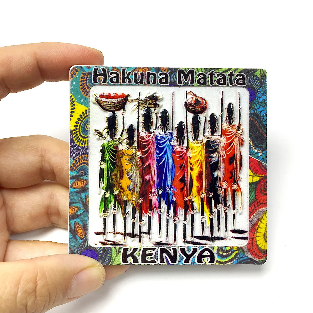 

3D resin refrigerator magnet, depicting Hakuna Matata from Kenya, powerful magnet, kitchen decoration