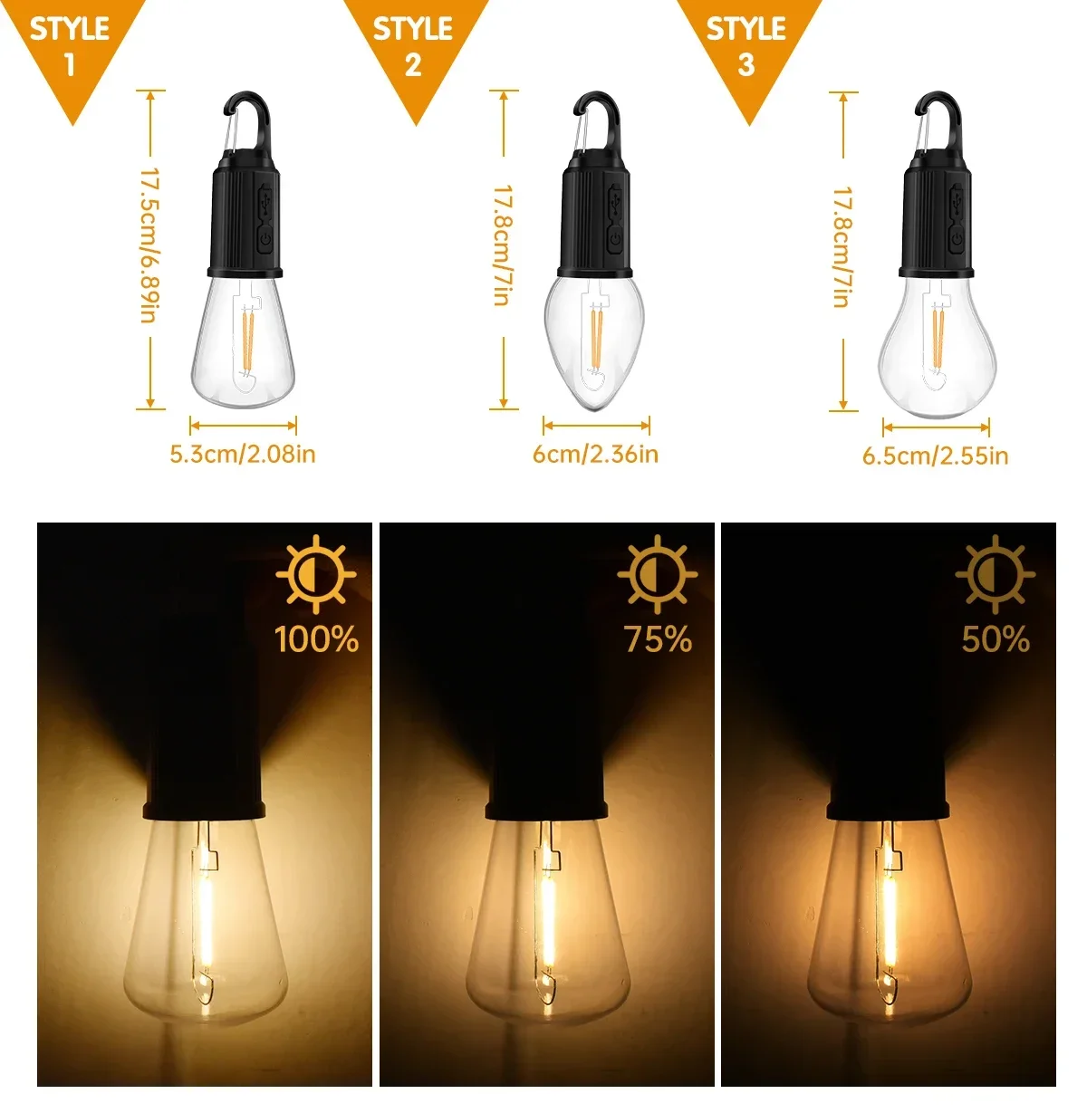 Vintage Solar & USB Rechargeable Camping Lantern LED Retro Tungsten Lamp Multifunctional Atmosphere Tent Light Bulb for Outdoor