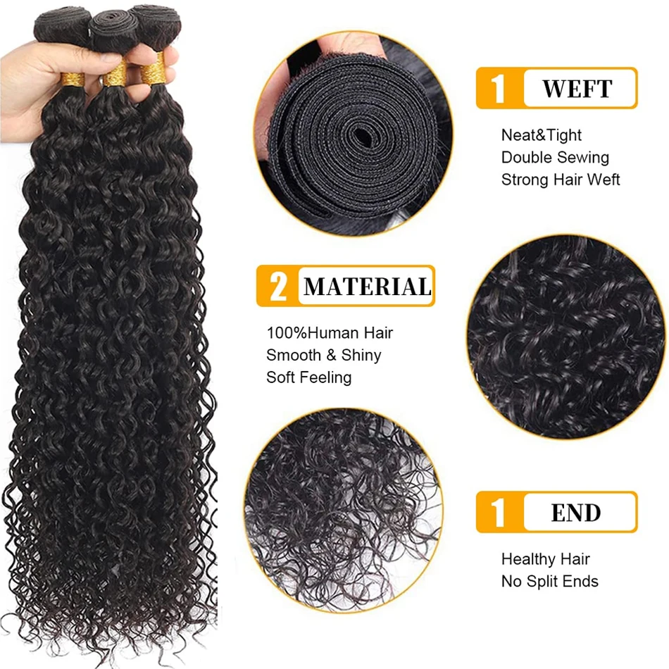 Brazilian Water Wave Bundles, Extensões de cabelo humano não processadas, Virgin Hair, Wet and Wavy, 1 Pacotes, 3 Pacotes, 4 Pacotes