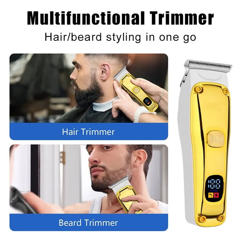 ماكينة قص الشعر الذهبية اللاسلكية المنزلية القابلة لإعادة الشحن للرجال ماكينة قص كهربائية احترافية #3