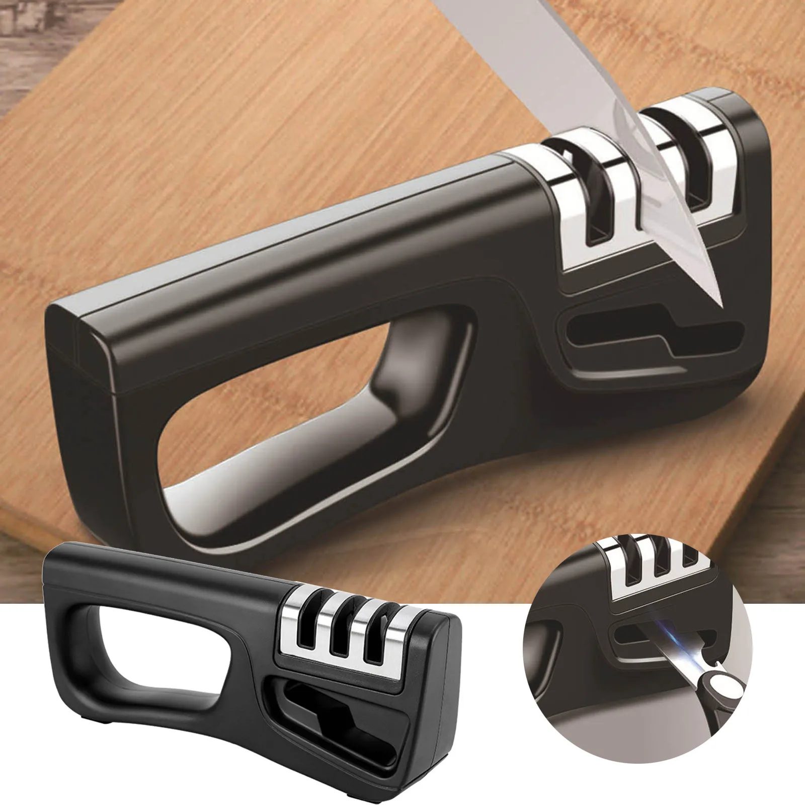 1pc Professional 4-in-1 Knife Sharpener, Replaceable Ceramic & Tungsten Stones, Restores Edge To All Kitchen Knives