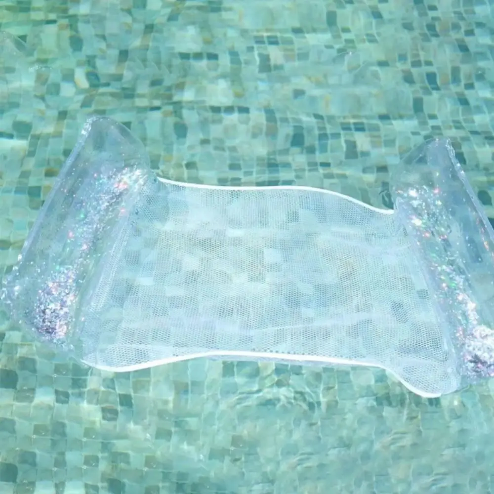 Foldable Inflatable Water Hammock Durable PVC Inflatable Design Pool Float Stripe Pattern Transparent Glitter Pool Hammock Beach