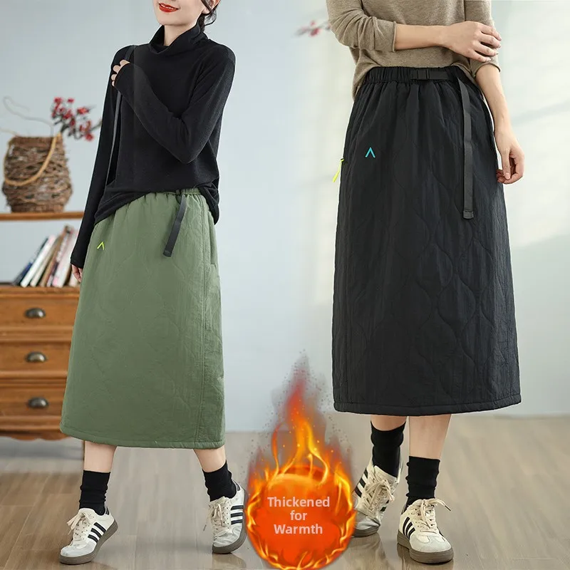 

Водонепроницаемая теплая хлопковая юбка миди с высокой талией для женщин, для активного отдыха, модная, для повседневной носки, А-силуэт, прямой крой, длинная юбка