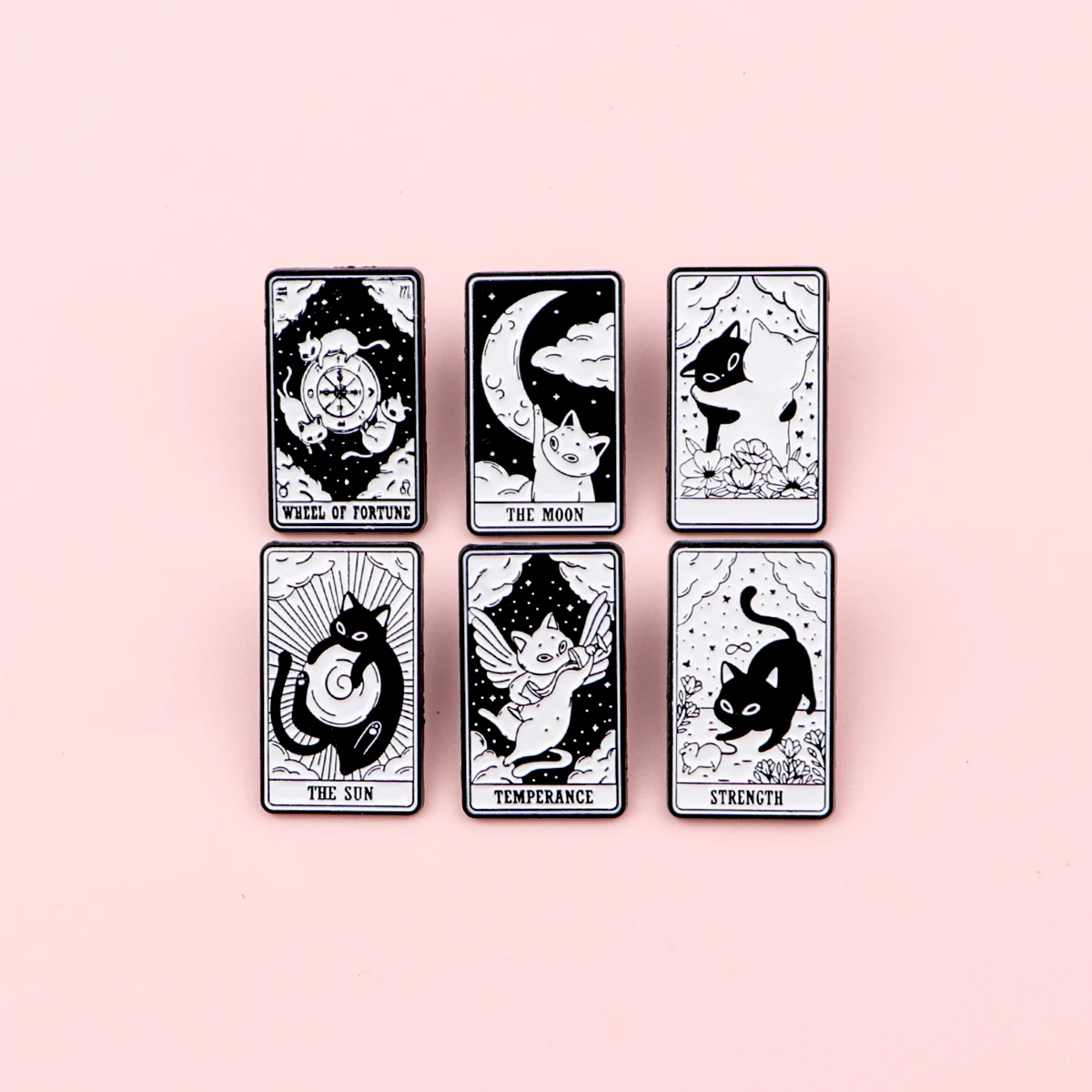 6 teile/satz Katzen Tarot Karten Emaille Pin Broschen Für Frauen Revers Pins Abzeichen auf Rucksack Kleidung Zubehör Mode Schmuck Geschenke