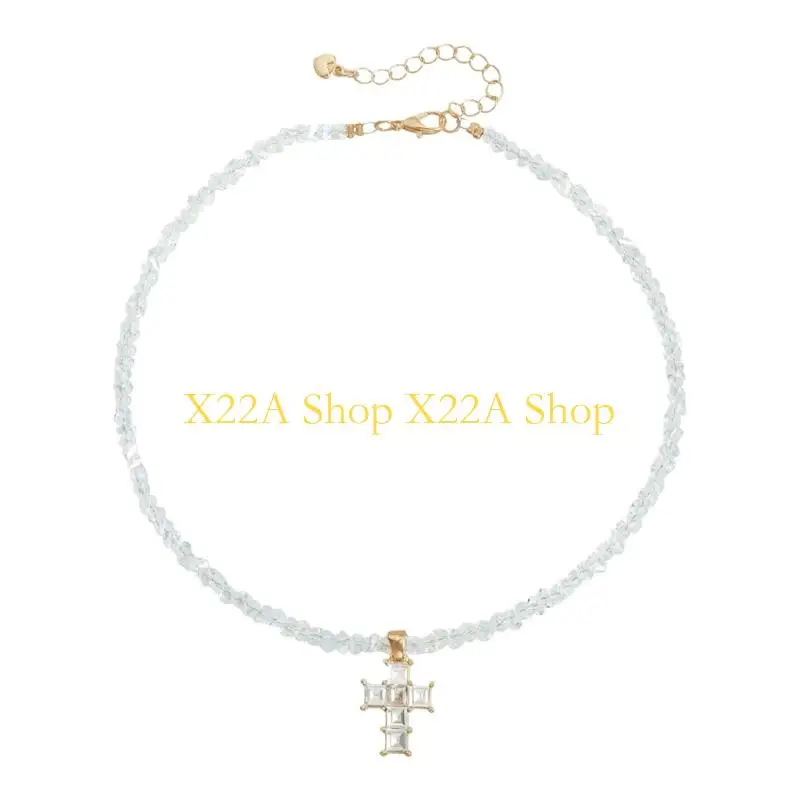 Unique Modern Triangular Crystal Beads Crucifix Pendant Necklace For Women Elegant Everyday Jewelry Lightweight Design