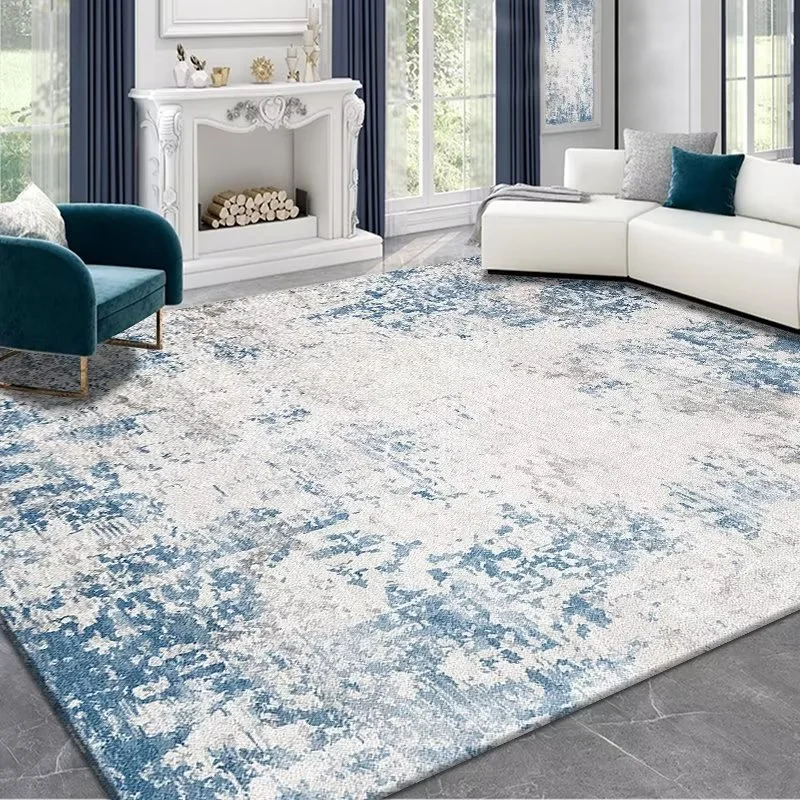 VIKAMA Light Luxury Blue White Faded Texture Rug Non Slip Stain Resistant Large Carpet Entrance Hall Home Decor