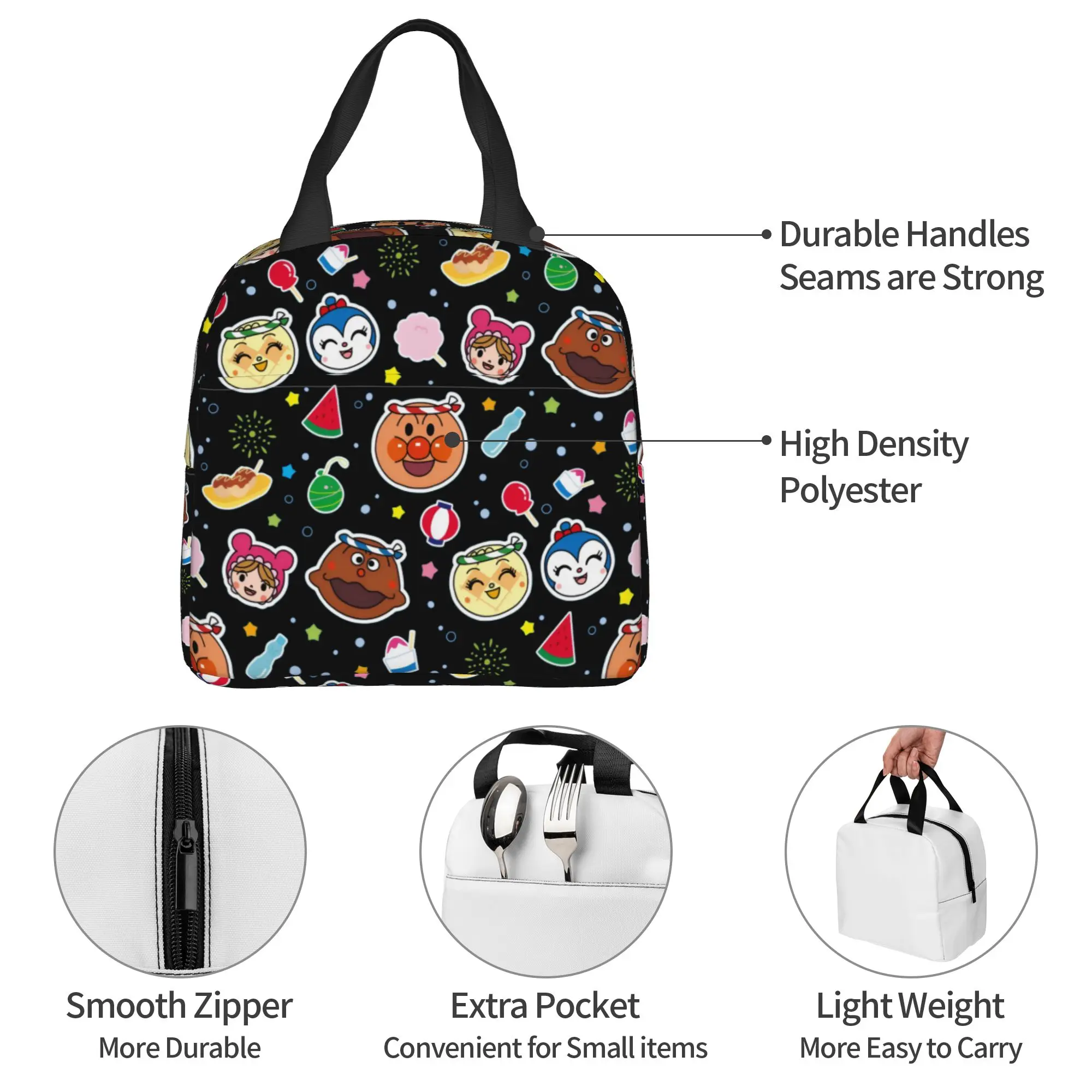 Custom Anpanmans Insulated Lunch Bags for Women Men Cartoon Portable Thermal Cooler Bento Box Work School Travel view 4