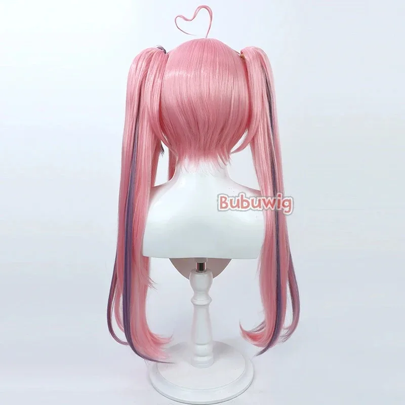 CyBubuwig 합성 머리 아이언마우스 코스프레 가발 가상 YouTuber 아이언마우스 80cm 긴 핑크 혼합 블루 포니테일 가발 내열성
