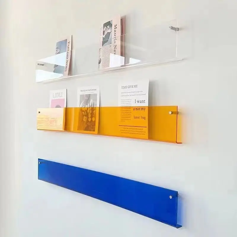 Colorful Acrylic Wall-Mounted Display Racks, Magazine, Book, Literature, Children's Books Storage Shelf Levitating Bookshelf