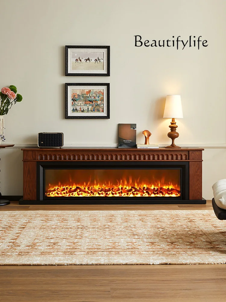 

Light luxury high-end French fireplace TV cabinet simulated fire decorative cabinet living room flame floor storage and storage