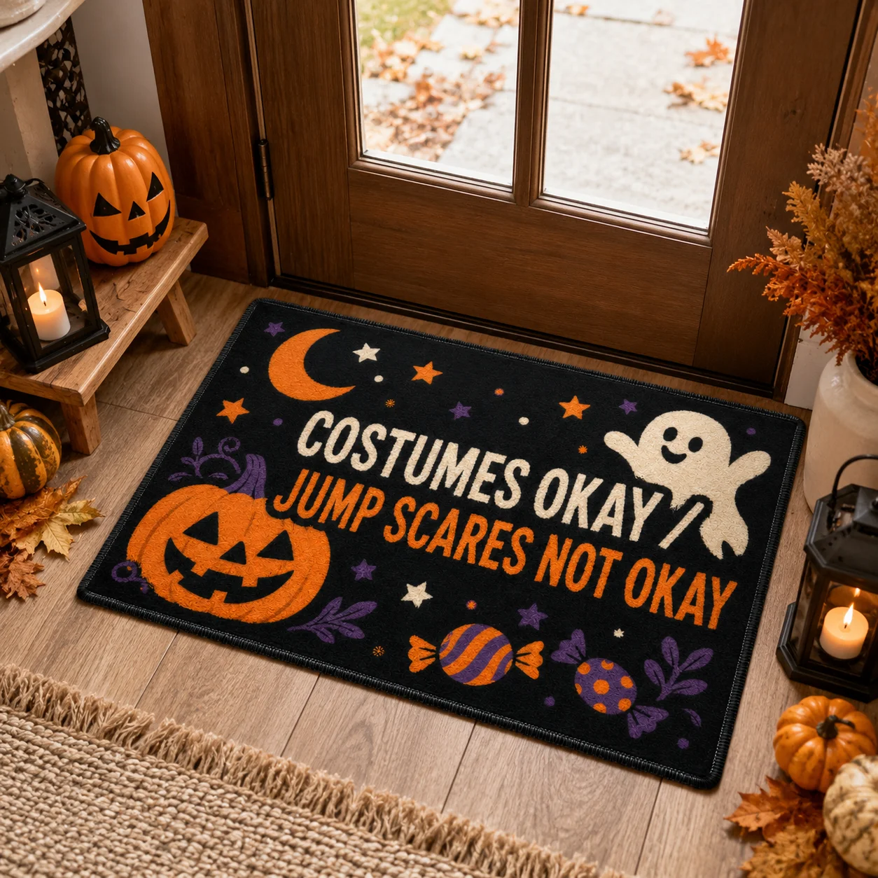 Halloween Doormat Costumes Okay Jump Scares Not Okay Welcome Mat Non Slip Front Door Entrance Rug Indoor Outdoor Home Decor