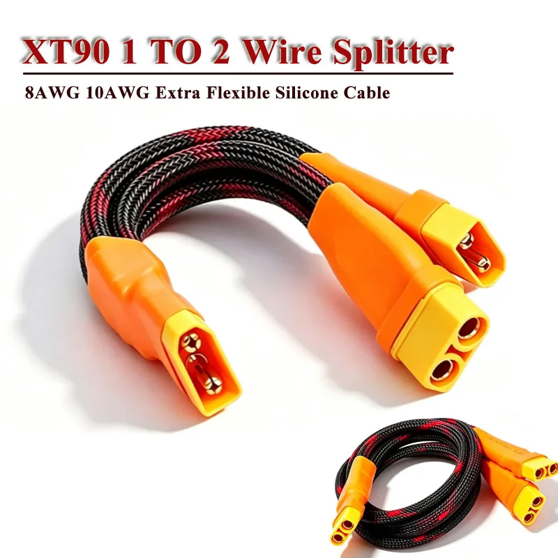 8AWG XT90 1 To 2 Soft Silicone Wire Splitter Cable 10AWG Tin Plated Pure Copper Special XT90 Male To Female Extension Line