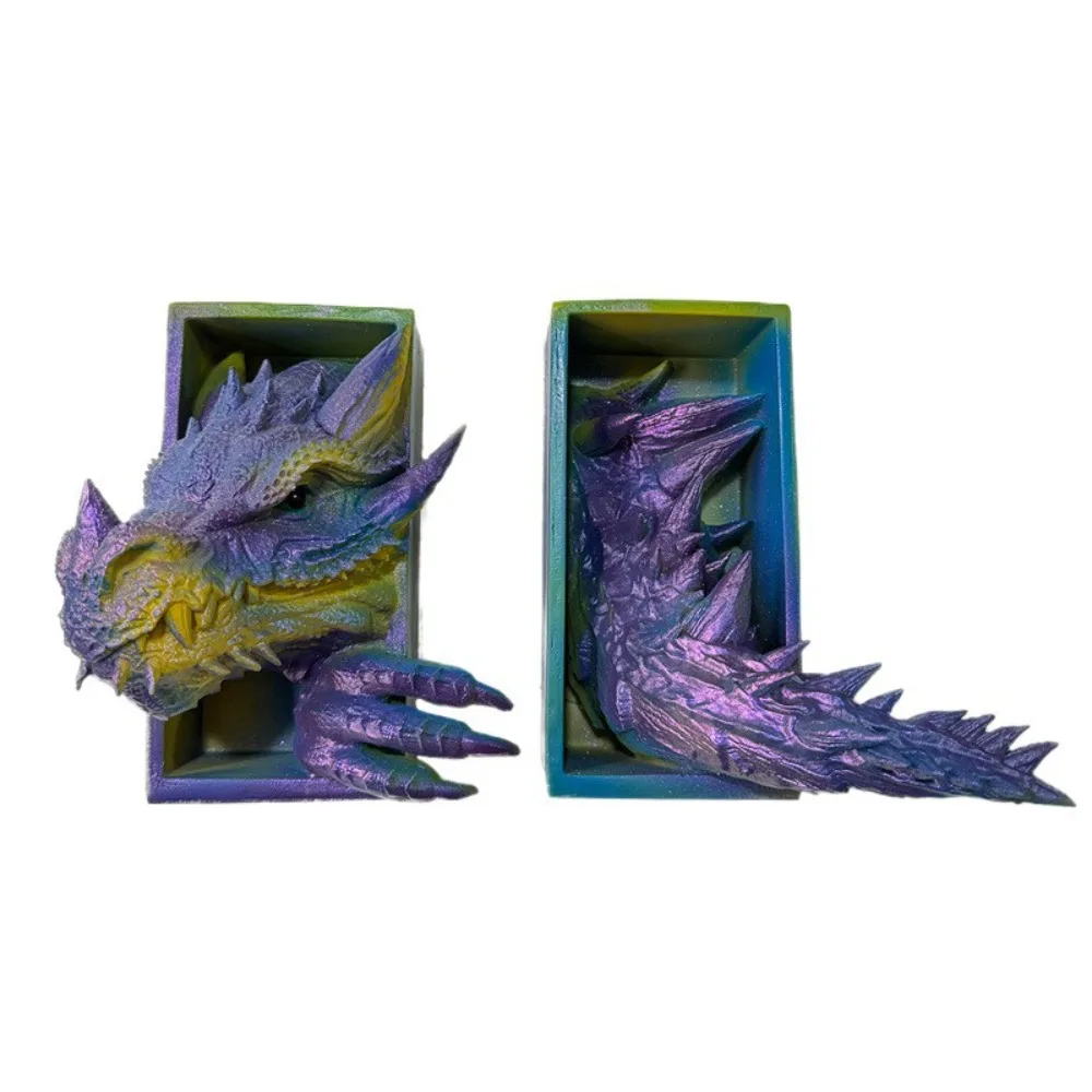 3D Dragon-Shaped Book Stand Set Resin Vintage Bookshelf Dragon Ornaments Medieval Dragon Bookend Decoration File Cabinet