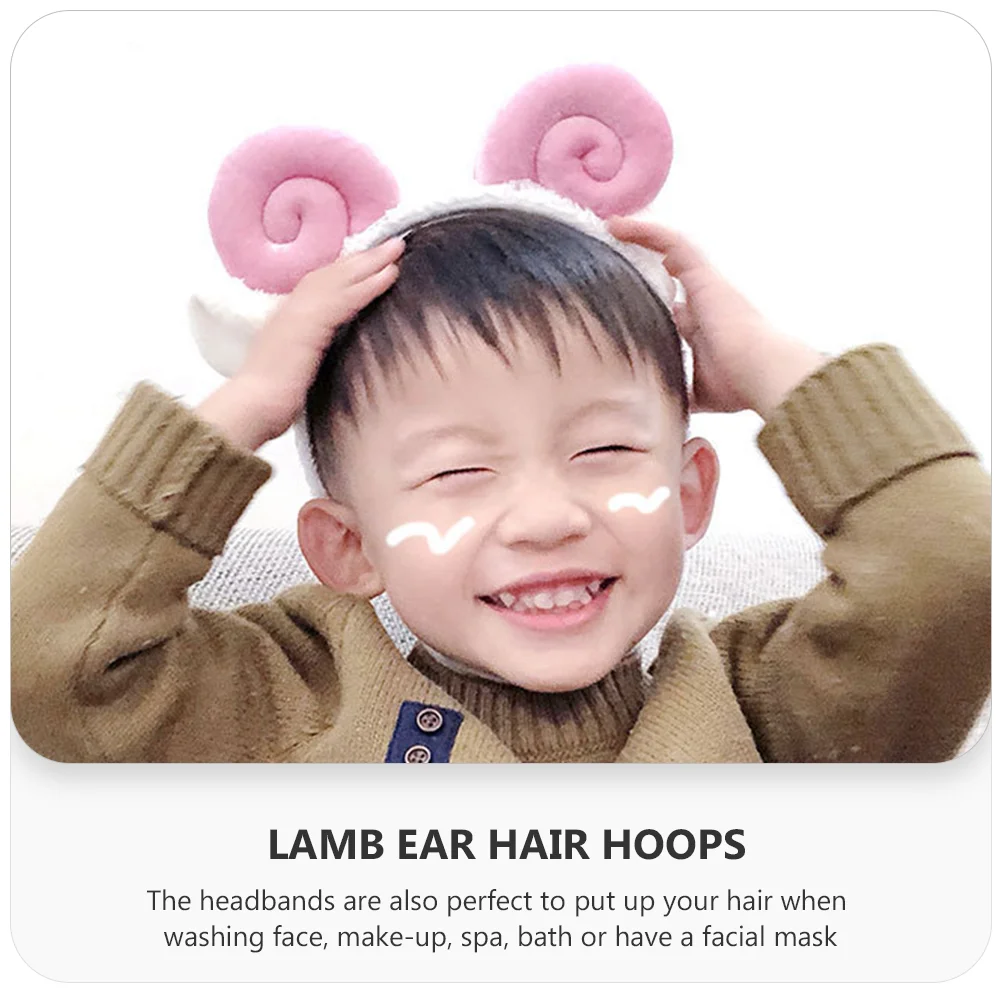 2 Pcs Croissant Headband Adorable Spa Lamb Ear Hair Cosplay Hoops Sheep Ears Bath Makeup Animals Cloth Horn