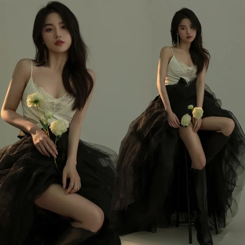 

Черный кружевной костюм для фотосессии в японском стиле, для художественной фотосъемки в студии, модный ретро-стиль для девушек, для художественной фотографии.