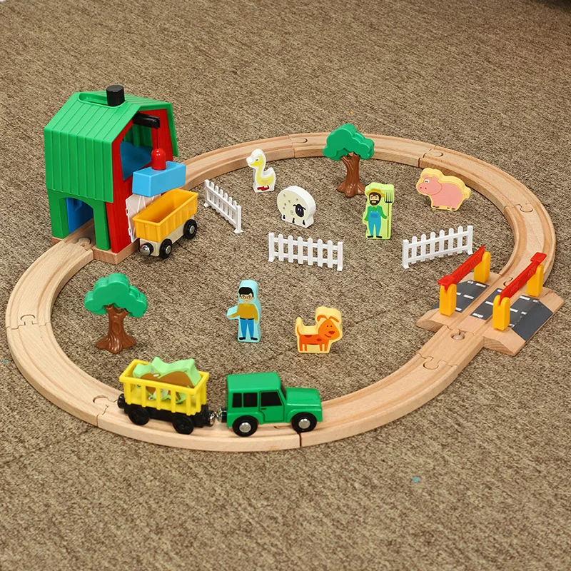 Nieuwe Stijl Gifttrack Set Speelgoed Trein Boerderij Vervoer Kinderen Kinderen Auto 1:64 Hout Combinatie Compatibel Met Treinsporen Pd08